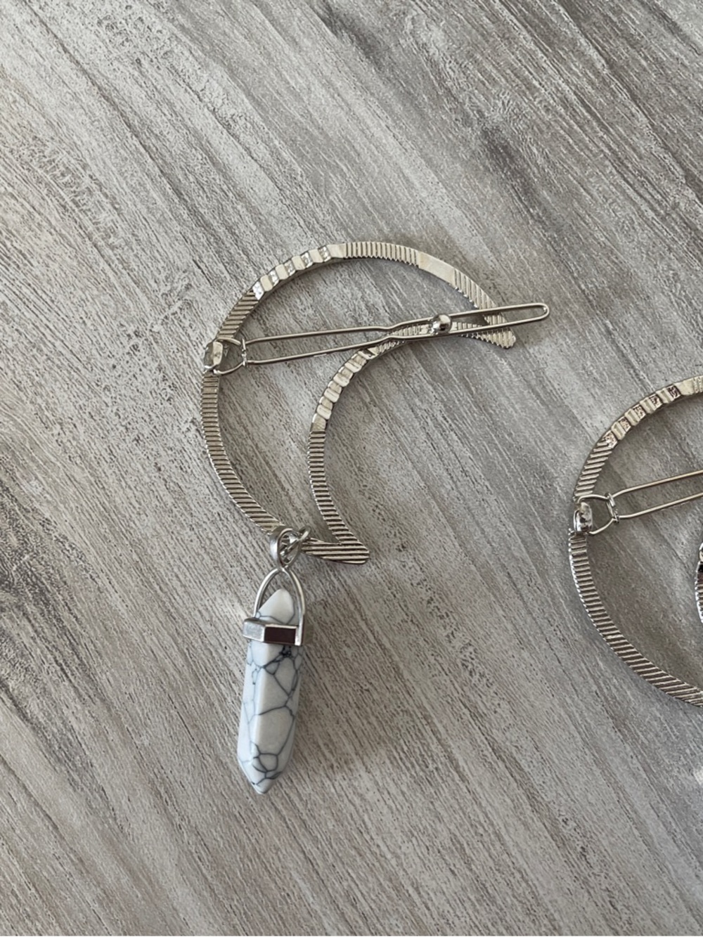 Silver Moon Hair Clip with White Jasper - Picture 6 of 8